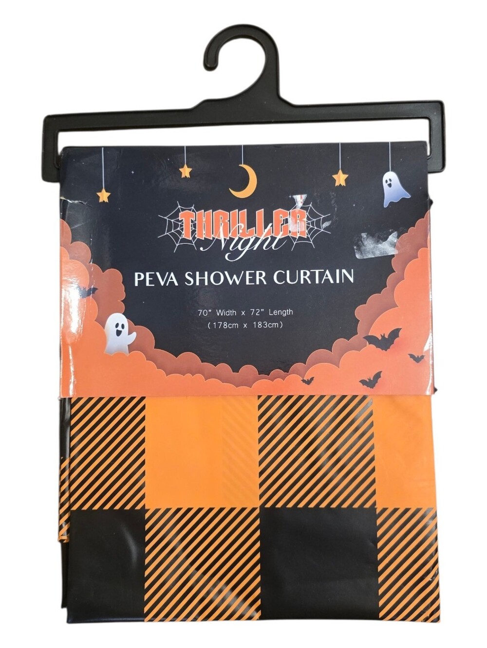 NWT! Peva Thriller Night Orange Black Checkered Halloween Shower Curtain NEW